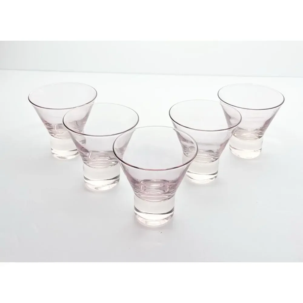 1960s Vintage Mid-century 5 Pink Stemless Martini Cocktail Glasses 3 1/4” 6oz